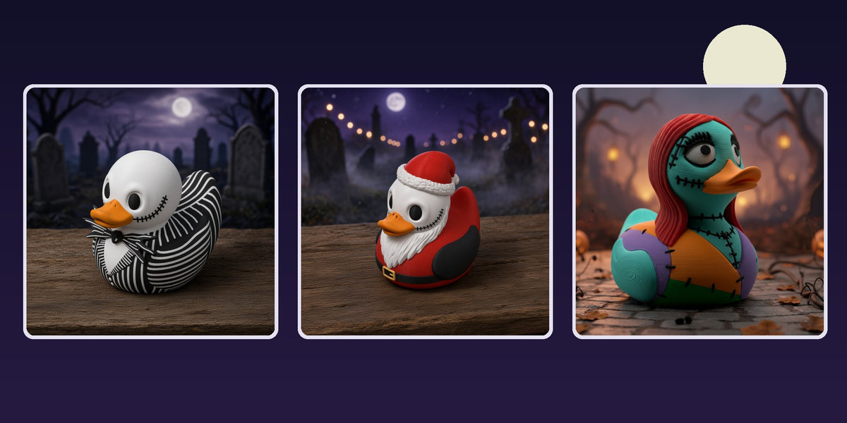 Jack Skellington, Santa Jack Skellington and Sally Skellington 3D-printed ducks