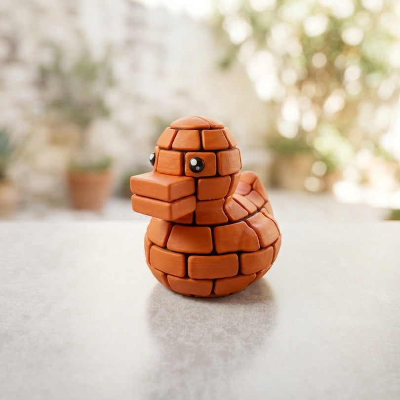 Bricked Duck 3D printed collectible with orange brick texture