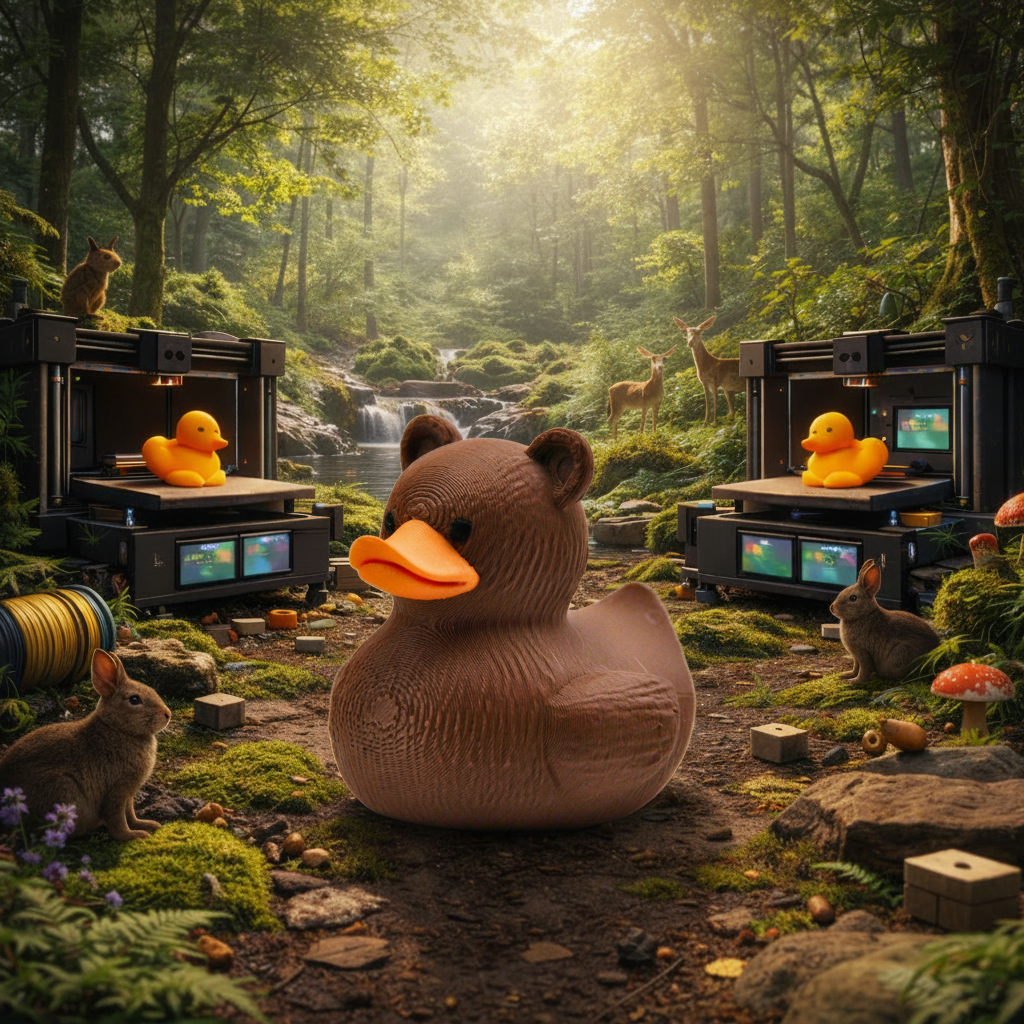 Brown Bear Duck centered with forest background 2