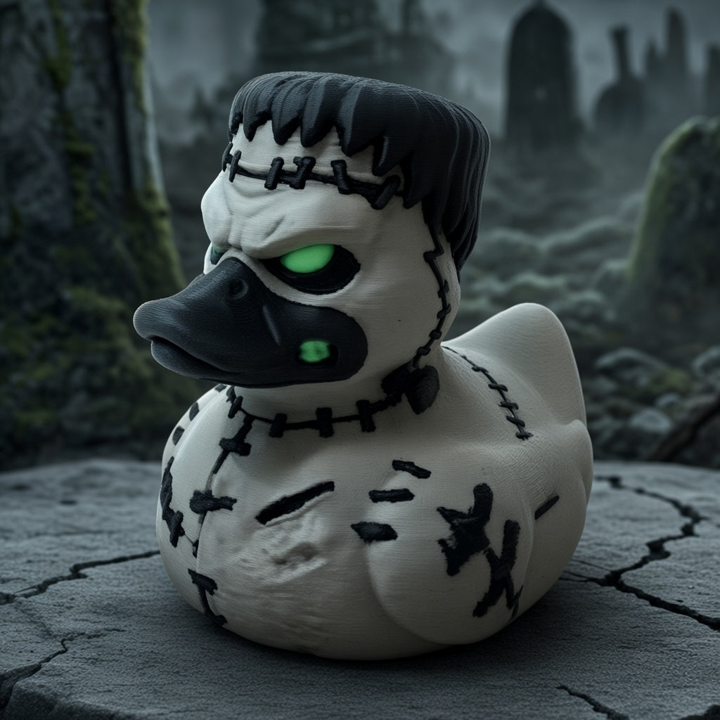 Evil monster duck, 3D printed, three-quarter view