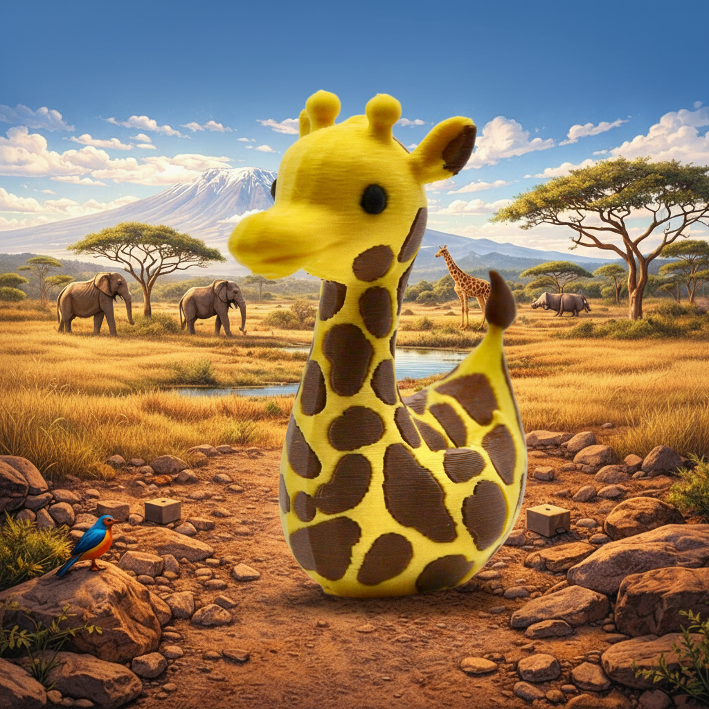 Giraffe Duck - View 1 with African Savanna