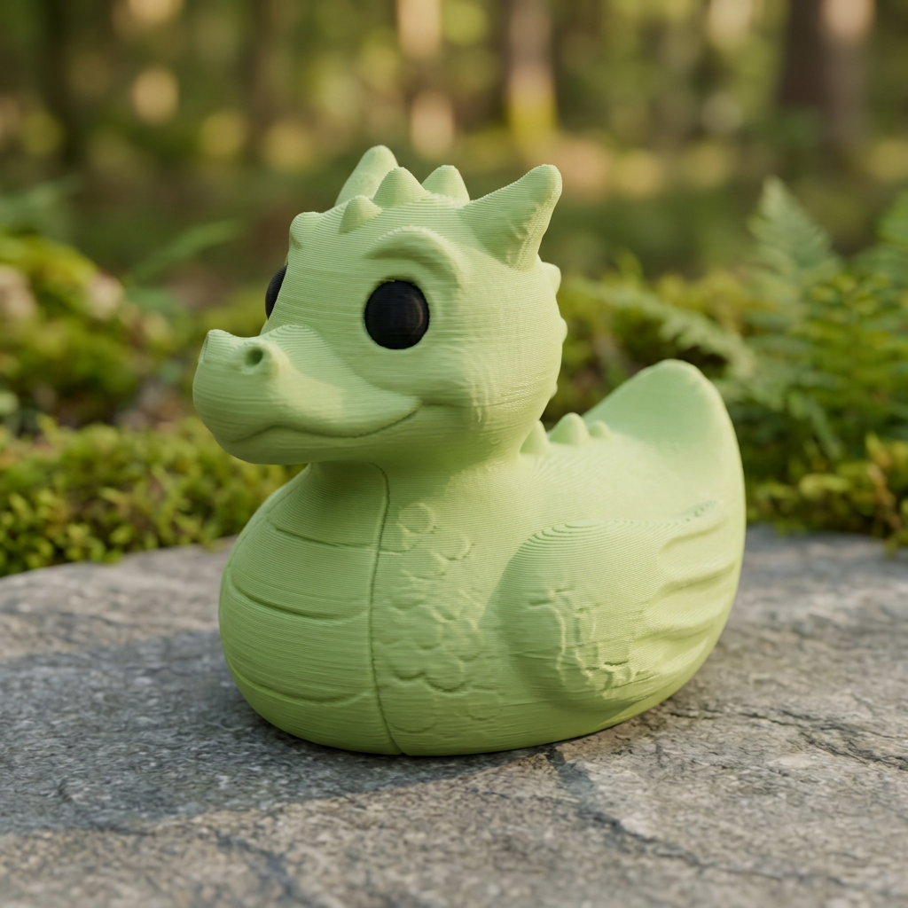 Grass Dragon Duck camera-facing three-quarter view with woodland background
