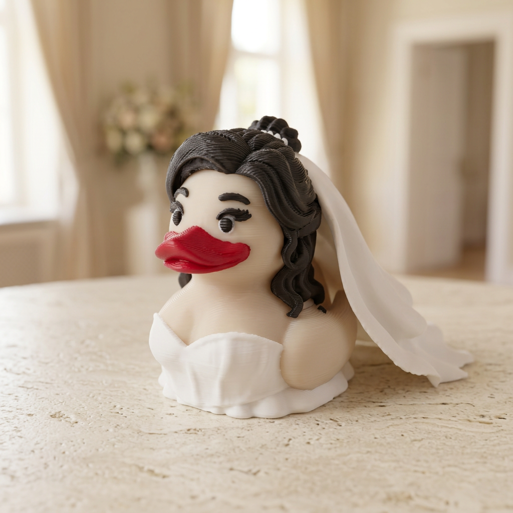 Brunette Bride Duck camera-facing three-quarter view