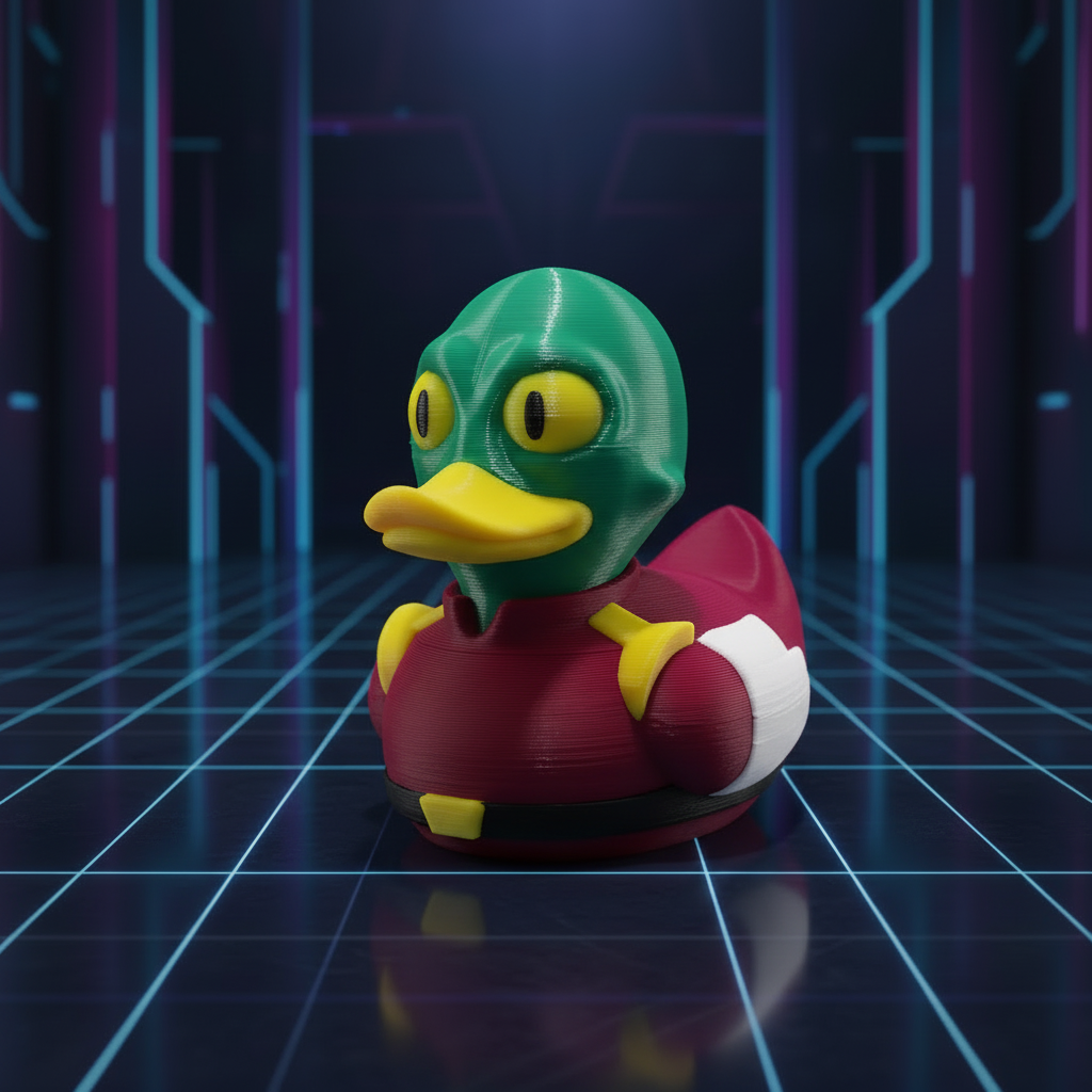 Kif Kroker-inspired duck collectible camera-facing view