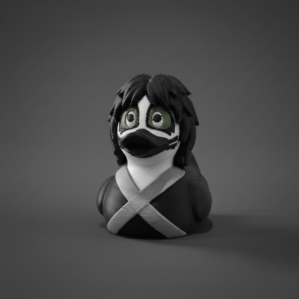 Camera-facing view of Catman-inspired 3D printed duck
