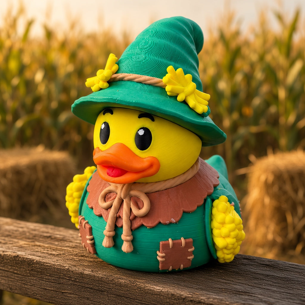Scarecrow duck, 3D printed, three-quarter view