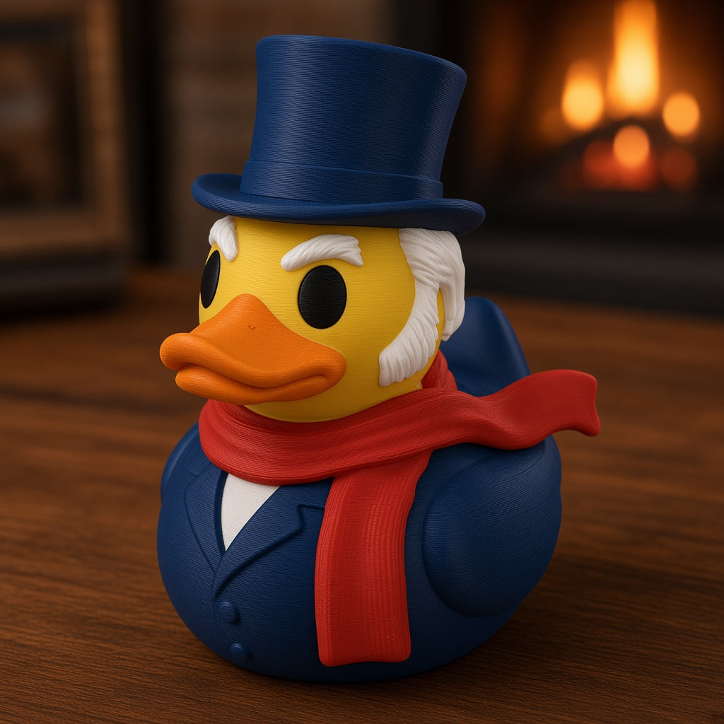 Top Hat Holiday Duck 3D printed rubber duck, 45 degree front-left view
